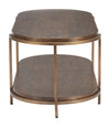 Oval Fir Wood Coffee Table With Brass Steel Frame in Brown Finish