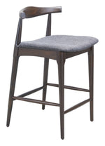 Counter Stool 35.6" H, Gray Polyester Linen Seat with Espresso Rubberwood Frame (Set of 2) By Zuo Modern