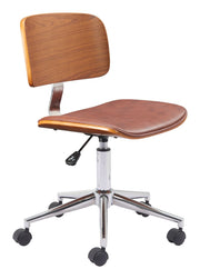 Zuo Modern Brown Office Chair – Faux Leather Adjustable Swivel Seating with Chrome Frame