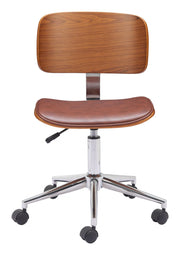 Adjustable Swivel Desk Chair – Brown Faux Leather by Zuo Modern