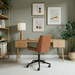 Modern Work Chair – Adjustable Faux Leather Seat and Caster Base