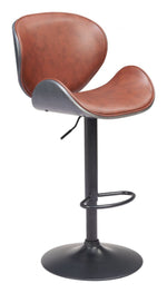 Barstool – 46.5" H, Brown – Adjustable Faux Leather Seat, Steel Frame  – Zuo Modern