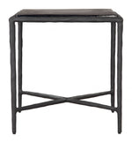 Side Table 21.5"H Black – Modern Recycled Sand Cast Glass Top with Metal Frame By Zuo Modern