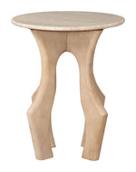 Eda Side Table 22.2" H - White & Natural, Marble Round Top & Solid Mango Wood Base By Zuo Modern
