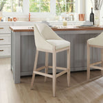 Barstool 41.1"H, Textured Polyester Fabric Seat in Beige Finish with Solid Ash Wood Base by Zuo Modern