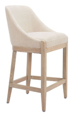 Counter Stool 37" H, Beige Textured Fabric, Solid Ash Wood Frame, By Zuo Modern