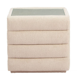 Zuo Modern Nightstand Beige – Shearling Fabric & Glass Top
