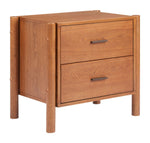 Nightstand 21.9"H Walnut – Solid Rubberwood Frame with Dual Drawers, Modern Bedroom Table by Zuo Modern