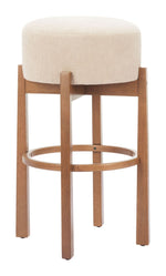 Barstool , 29.9"H, Textured Polyester Fabric Seat in Beige Finish with Walnut Rubberwood Base, Set of 2 by Zuo Modern