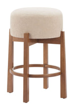 Counter Stool 26.4" H, Beige Textured Fabric & Walnut Rubberwood, Modern Design (Set of 2) By Zuo Modern