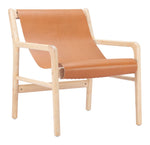 Accent Chair 31.1"H Tan – 100% Leather Upholstery with Natural Rubberwood Frame by Zuo Modern