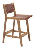 Counter Stool 37.4" H, Brown Leather & Rubberwood, Modern Design By Zuo Modern