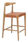 Genuine Leather Counter Stool – Tan Seat with Solid Rubberwood Frame