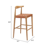 Wooden bar stool with dimensions on a white background