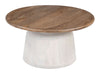 Modern Mango Wood Round Coffee Table in Brown & White Finish