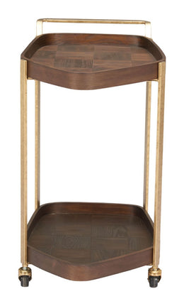 Zuo Modern Stela Bar Cart – Walnut Veneer & Gold Frame Rolling Storage Cart