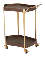 Zuo Modern Walnut Serving Cart – Dual-Shelf Gold Steel Frame Design