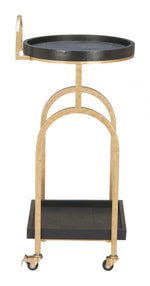 Bar Cart 34.8"H Black – Oak Wood Shelves with Gold Steel Frame, Modern Round Rolling Storage Cart By Zuo Modern