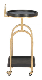 Zuo Modern Zukei Bar Cart – Oak Wood Shelves & Gold Frame Rolling Cart