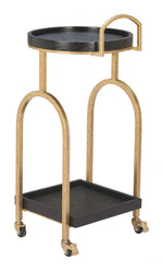 Zuo Modern Black Bar Cart – Rolling Storage with Oak Wood Shelves