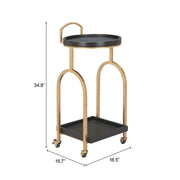 Zuo Modern Zukei Bar Cart – Oak Wood Shelves & Gold Frame Rolling Cart