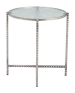 Side Table 22" H – Silver, Rippled Glass Round Top & Hammered Steel Base by Zuo Modern