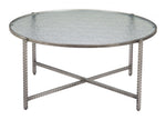 Coffee Table – 18.3" H, Rippled Glass Round Top with Hammered Steel Base in Silver Finish By Zuo Modern