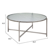 Designer Round Coffee Table in Hammered Steel and Glass