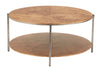 Modern Burl Veneer Round Coffee Table with Steel Base