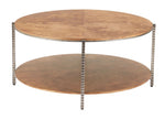 Coffee Table – 18.5" H, Burl Veneer MDF Round Top with Hammered Steel Base in Brown Finish By Zuo Modern