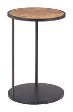 Side Table 25.2" H – Brown & Black, Burl Veneer MDF Round Top & Iron Base by Zuo Modern