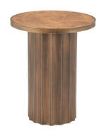 Side Table 22" H – Brown, Burl Veneer MDF Round Top & Steel Base by Zuo Modern