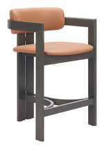 Counter Stool 36.6" H, Brown – Faux Leather Seat with Fir Wood Legs, Modern Indoor Bar Seating By Zuo Modern