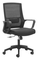 Low Back Office Chair 39.2–43.1"H Black – Mesh Fabric & Nylon Frame, Adjustable Swivel Office Chair by Zuo Modern
