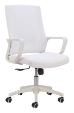 Low Back Office Chair 39.2–43.1"H White – Mesh Fabric & Nylon Frame, Adjustable Swivel Office Chair By Zuo Modern