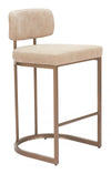 Modern Beige Counter Stool – Set of 2, Faux Leather with Bronze Legs