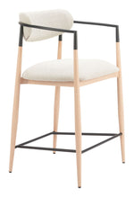 Counter Stool 37.8" H, Oyster Gray & Natural – Textured Fabric Seat with Faux Wood Steel Legs By Zuo Modern