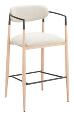 Bar stool with beige cushioned seat and backrest 