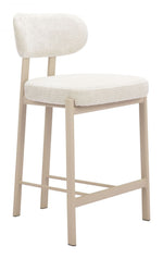 Counter Stool 35.8" H, Light Gray – Textured Fabric Seat with Taupe Powder-Coated Steel Legs By Zuo Modern
