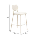 White bar stool with dimensions labeled 