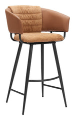 39.8" H Barstools Set of 2 Brown Fabric & Faux Leather with Armrests, Powder-Coated Steel Frame by Zuo Modern