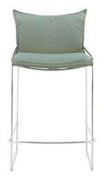 Pola Counter Stool Green 36.6"H – Poly Linen Seat With Chromed Steel Frame By Zuo Modern