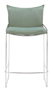 Modern Green Poly Linen Counter Stool With Chrome Frame