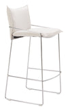 40.4" Barstool White Poly Linen Upholstered Seat with Armrests and Chrome Frame – Zuo Modern