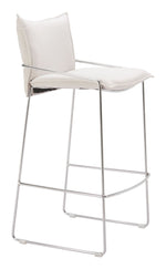 40.4" Barstool White Poly Linen Upholstered Seat with Armrests and Chrome Frame by Zuo Modern