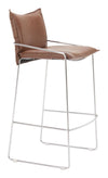 Brown Faux Leather Counter Stool 40.4"H, Chrome Base