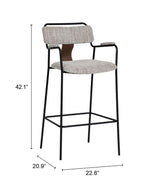 Bar stool with dimensions labeled on a white background