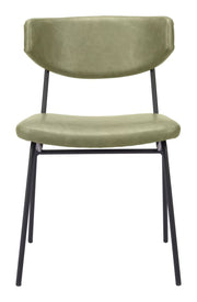 Contemporary Dining Chair Set in Green – Faux Leather and Steel