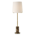 Uttermost 30422 Sepia Brown Marble Buffet Lamp with Antique Brass Accents & White Linen Tapered Shade 36" High