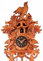 Traditional Cuckoo Clock with Birds and Hand-carved Maple Leaves (Light Stain)